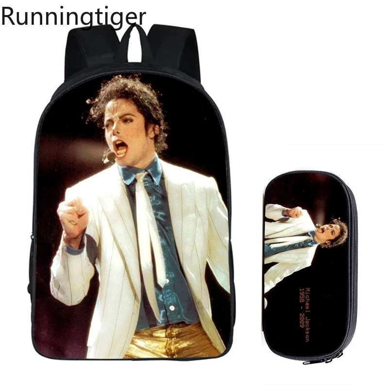 Student Backpacks DIY Michael Jackson Printing Children School Bags for Boys Men Book Bag 2PC Set with Pencil Case Harajuku Bag