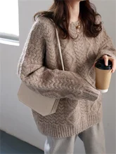  Winter Womens Sweaters Fall 2021 Women Clothing Knitted Loose Sweater Knitting Wool Oversize Pullover Woman Sweaters Girls Thick 