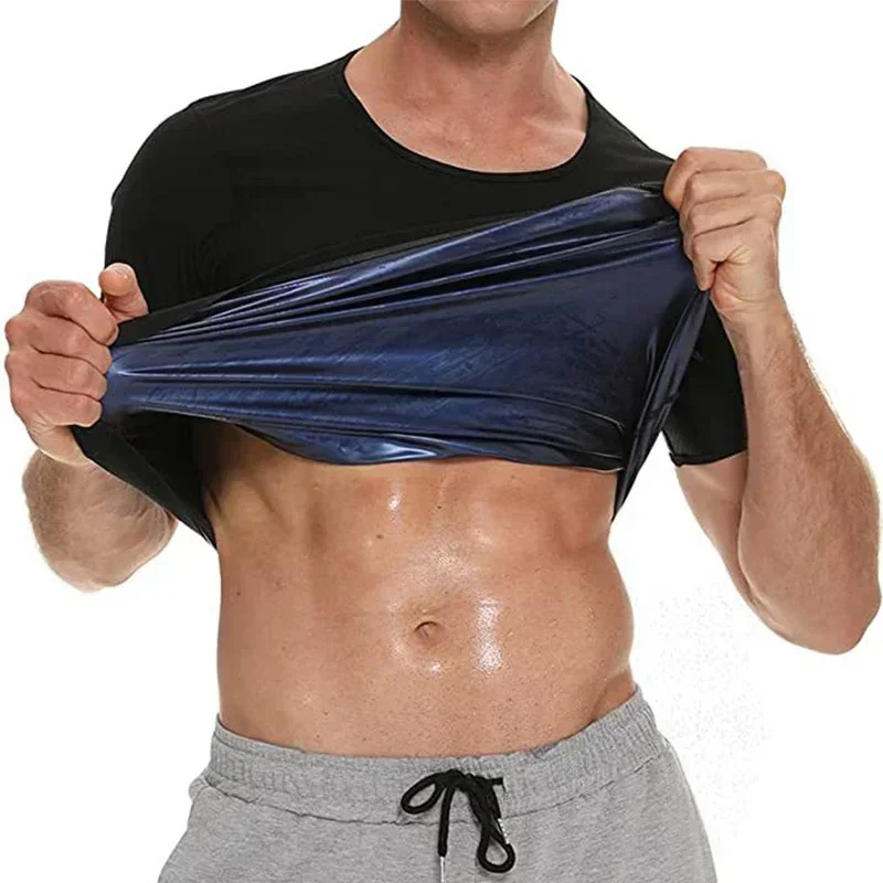 Men Sweat Sauna T-shirt Waist Trainer Slimming Suit Body Shapers Shapewear Corset Underwear Belly Control Fitness Fat Burn Tops body shaper waist trainer sweat sauna suit compression sports top