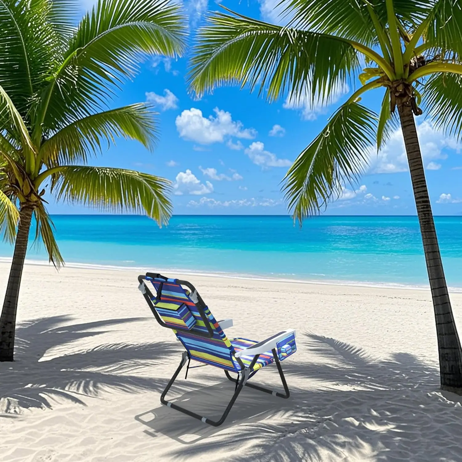 Outdoor Beach Foldable Chaise Lounge Chair with Detachable Pillow & Pocket, Portable Tanning  Chair with 5 Position