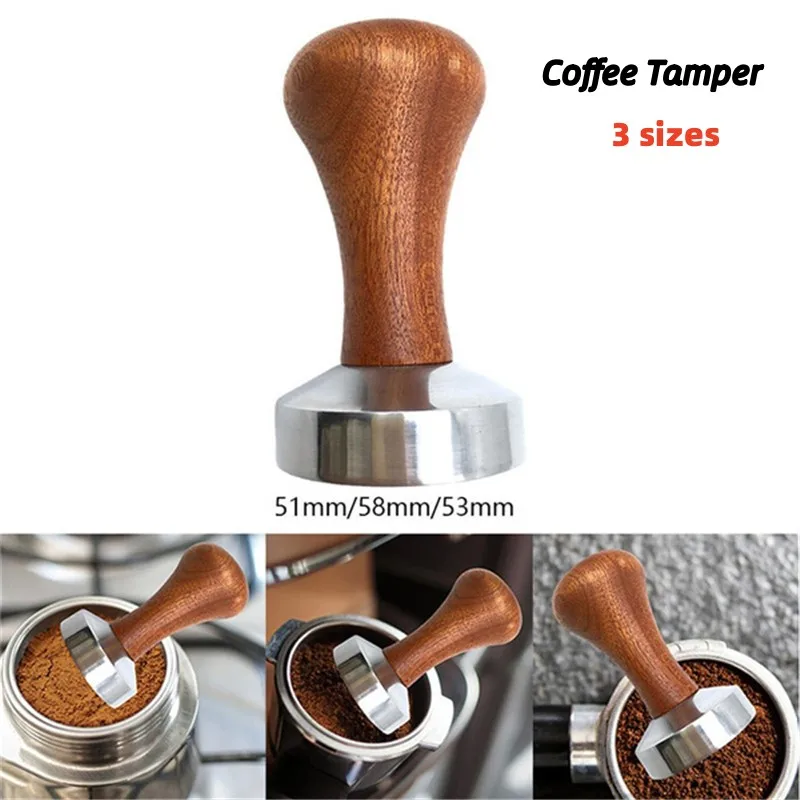 

51mm/53mm/58mm Espresso Coffee Tamper Powder Hammer Pressing Coffee Distributor leveler Tool Bean Press Hammer with Wooden Handl