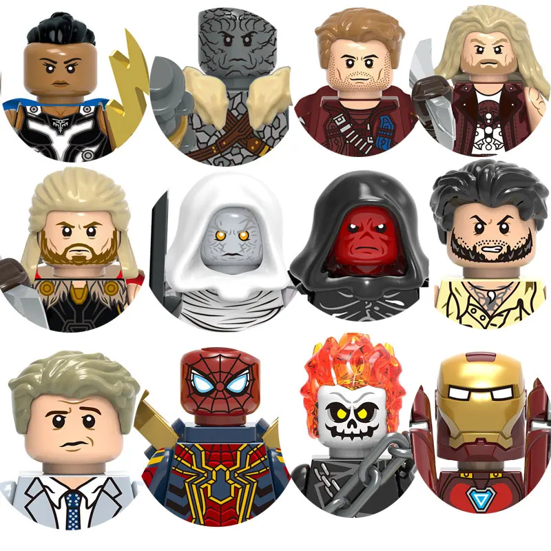 Avengers League Mini Super Hero Building Blocks Thor Hawkeye Korg Gorr Anime Doll Assembly Toy Regali Di Compleanno Per Bambini