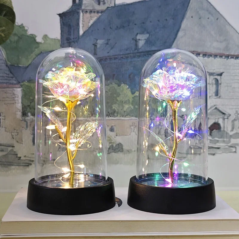 Artificial Rose Flowers LED Light Eternal Rose Foil Flower Valentines Day Gift Wedding Party Decor Christmas Decoration