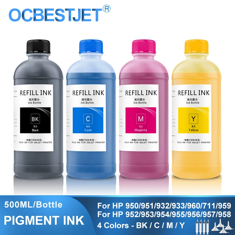 Pigmento de Tinta de Recarga de Tinta para hp 950 951 932 933 952 953 954 955 956 957 711 960 8100 8600 7610 7510 T120 T520 7740 8210 8710 500ml