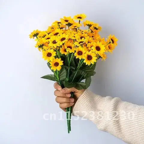

Искусственный букет подсолнухов, 20 головок, шелковистый искусственный цветок для комнаты/домашнего декора, свадебное украшение
