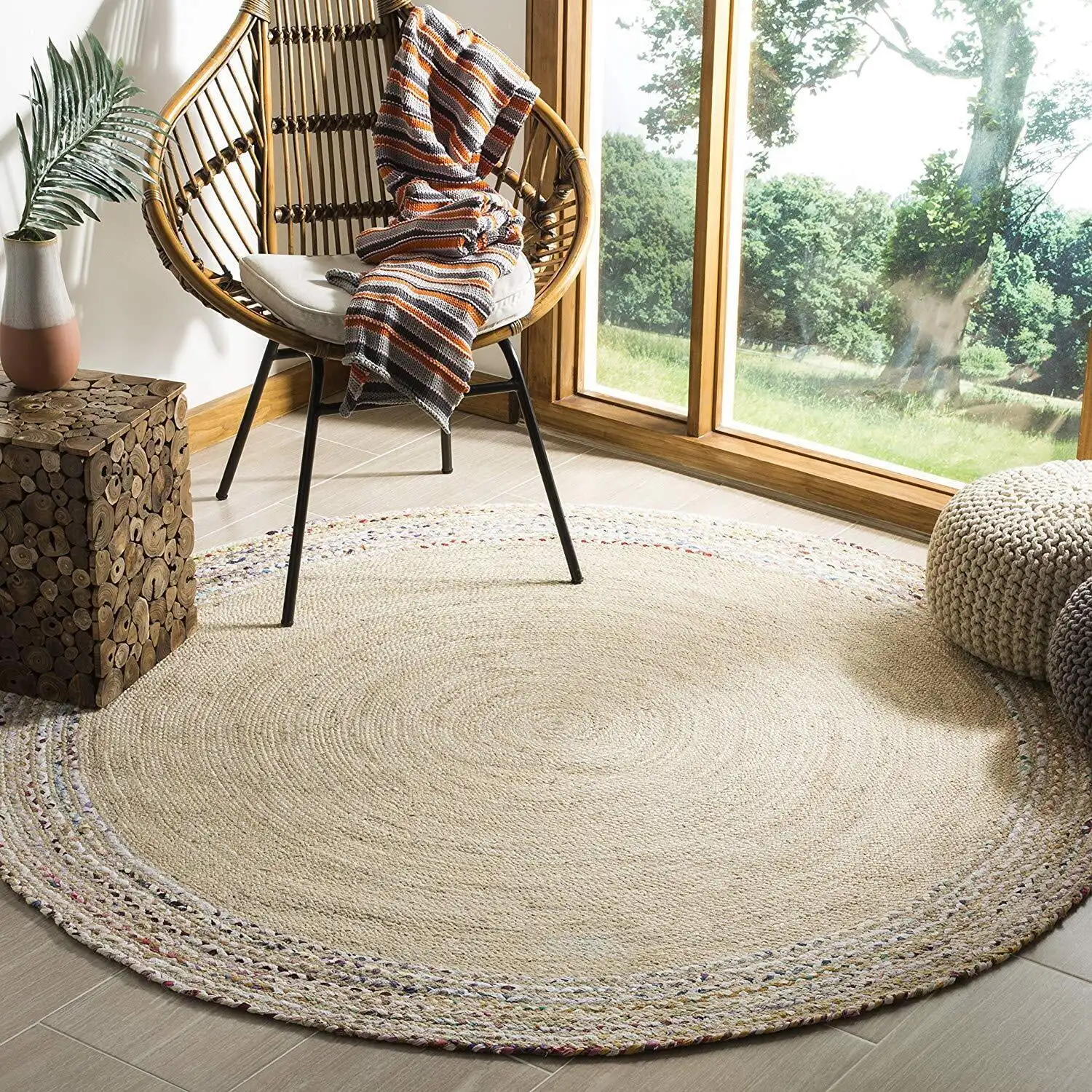 

SAFAVIEH Cape Cod Hyram Braided Area Rug, 5' x 5' Round, Ivory/Light Beige