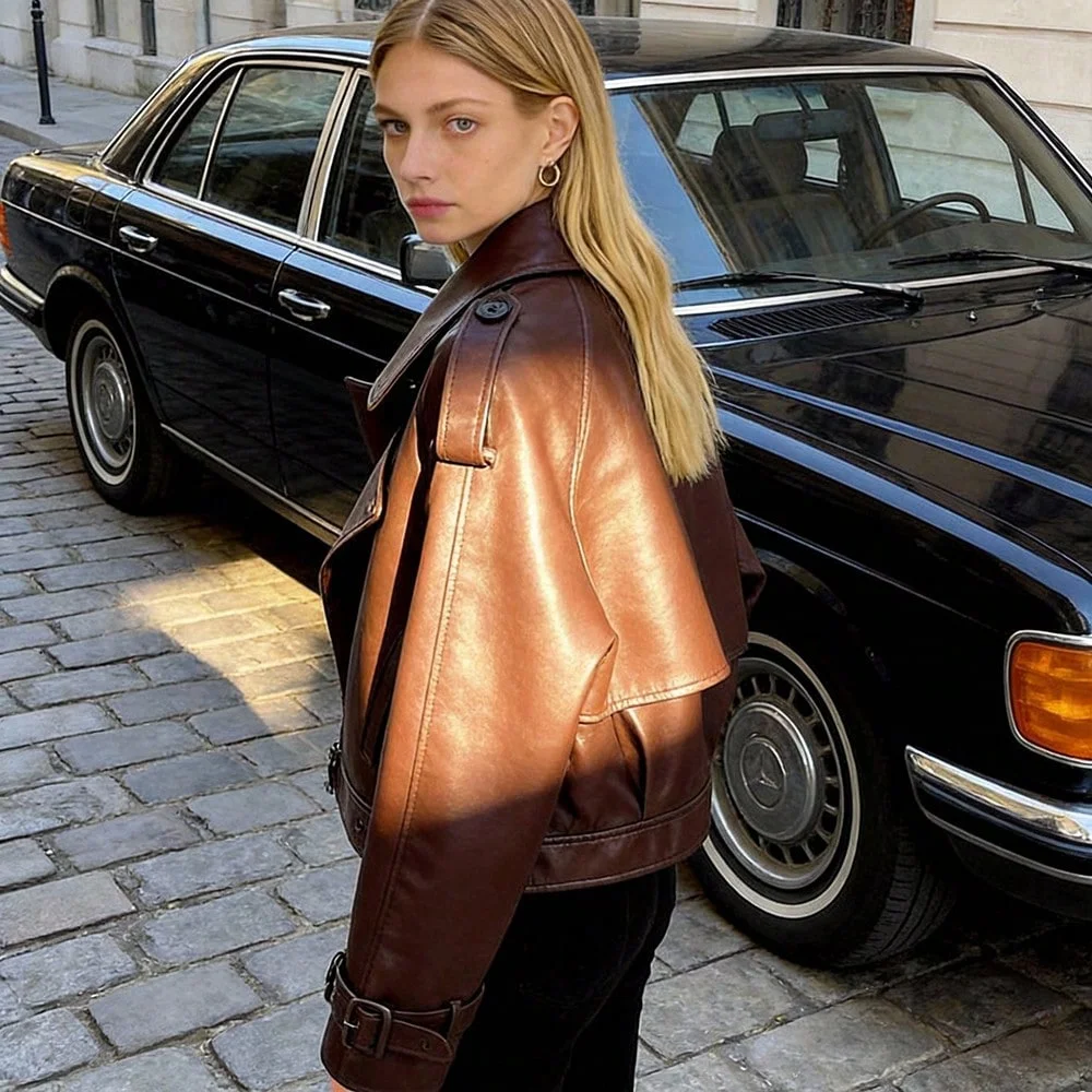 Blousons Bomber en Similicuir 2026 pour Femme – Veste Courte Tendance Streetwear à Manches Longues – Manteaux pour Femme