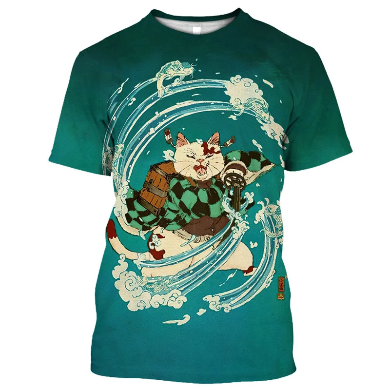 

3D Cat Dog Print T Shirts For Men Japanese Hip Hop Harajuku Short Sleeve Tops Fashion Cartoon Animal Pattern Oversized T-Shirts