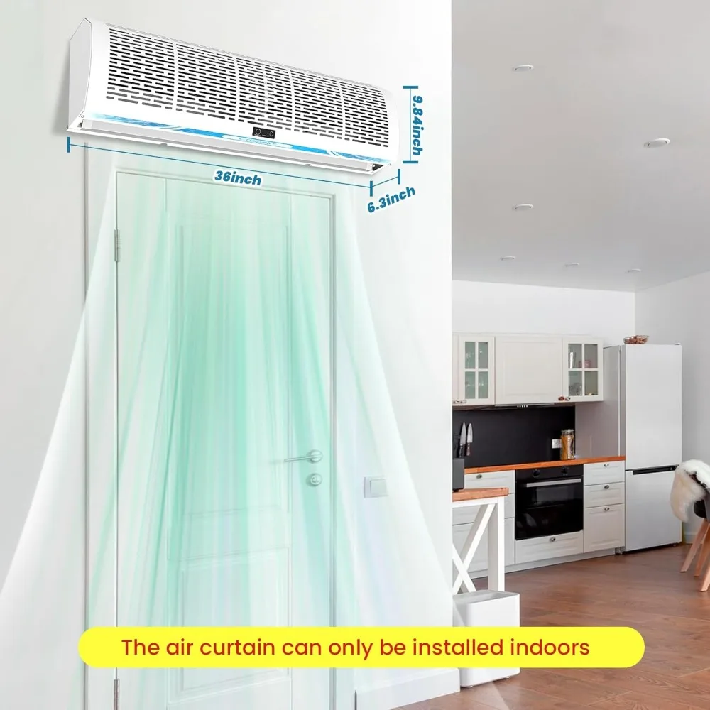 36'' Air Curtain, Magnetic Door Switch, Two Speeds Adjustable, Powerful Air Door,Commercial Indoor Fan, 80W, Industrial 110V
