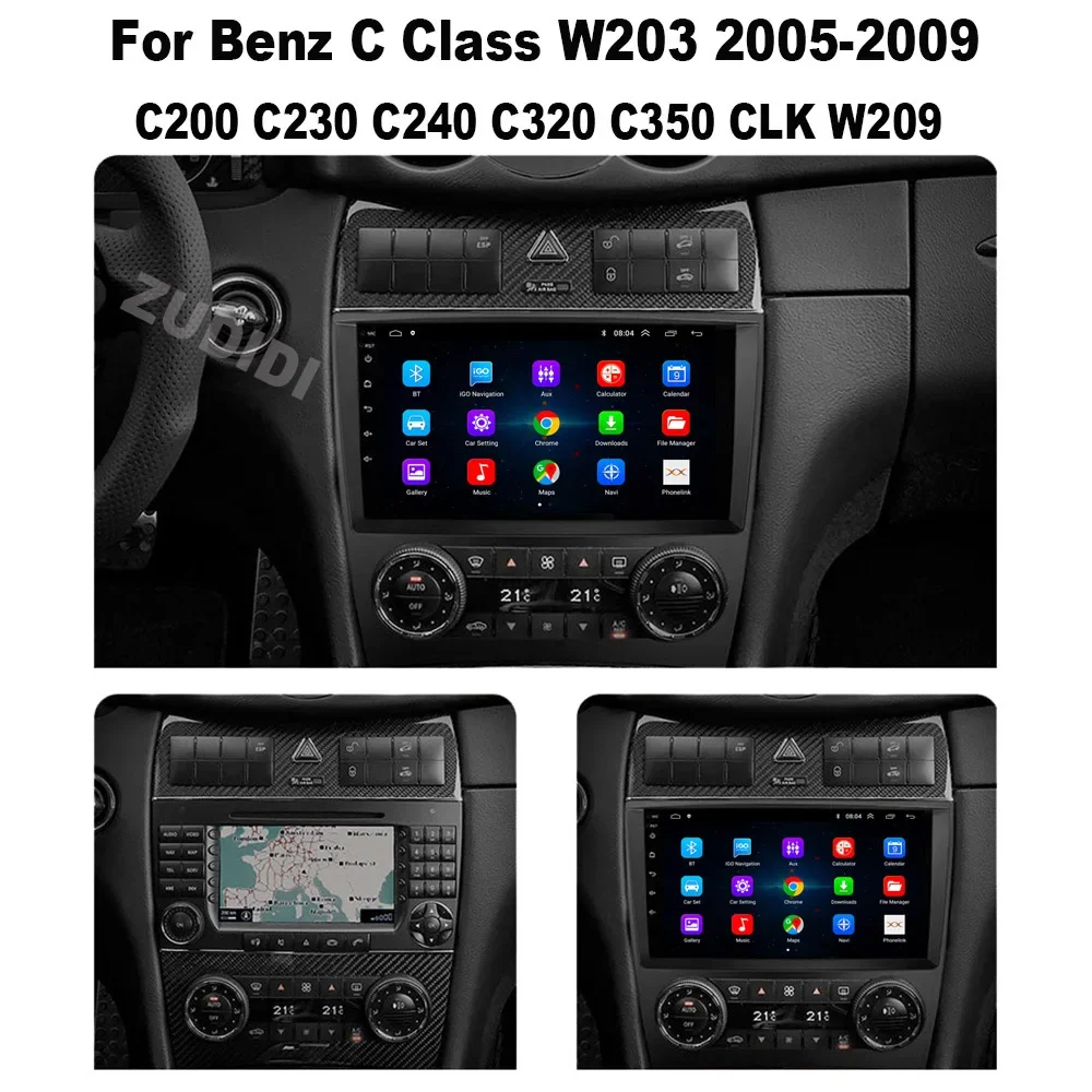 AI Voice 2 din Android Auto Carplay Car Radio for Mercedes Benz C Class W203 2005-2009 C200 C230 C240 C320 C350 CLK W209 GPS