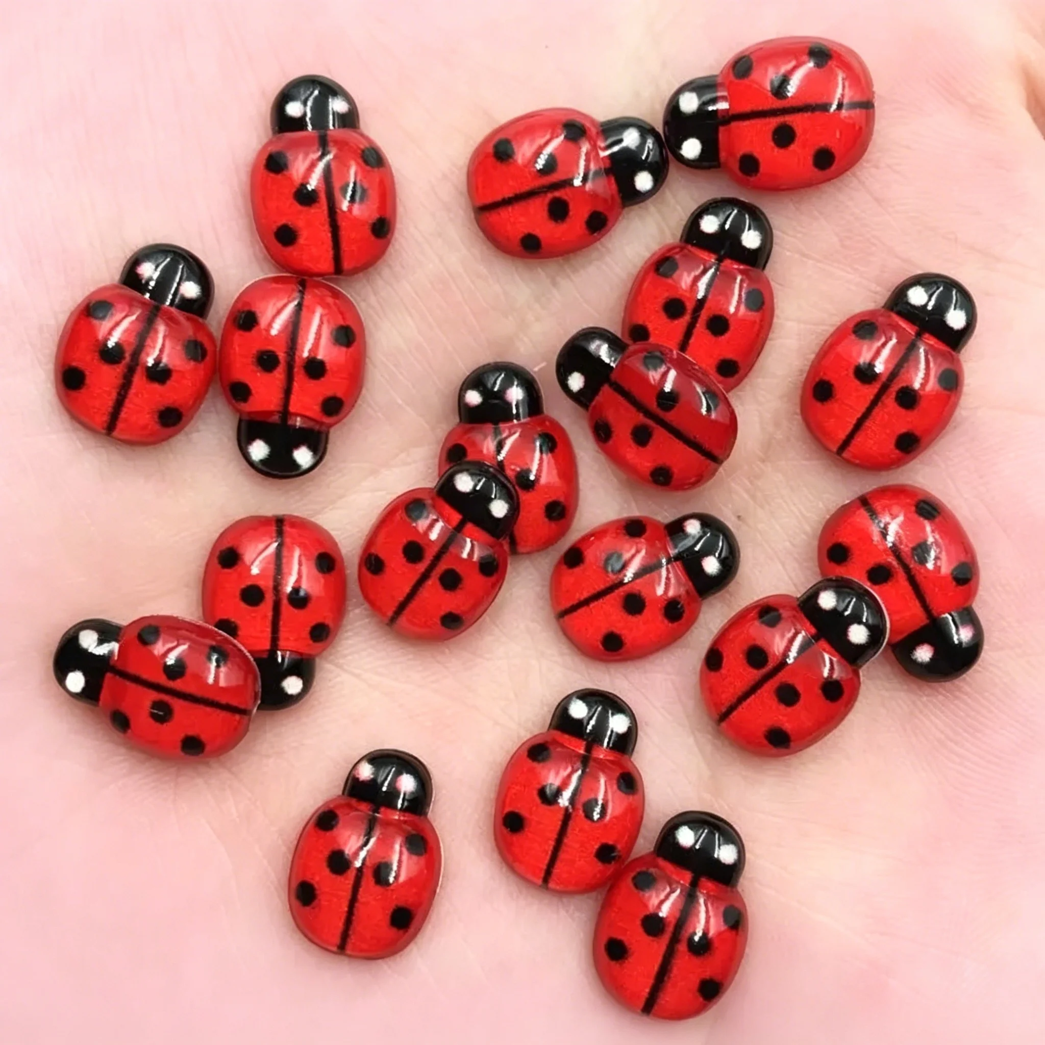 9*13mm 레진 무당벌레 플랫백 카보숑 50개 미니 딱정벌레 DIY 스크랩북 쥬얼리 공예 장식