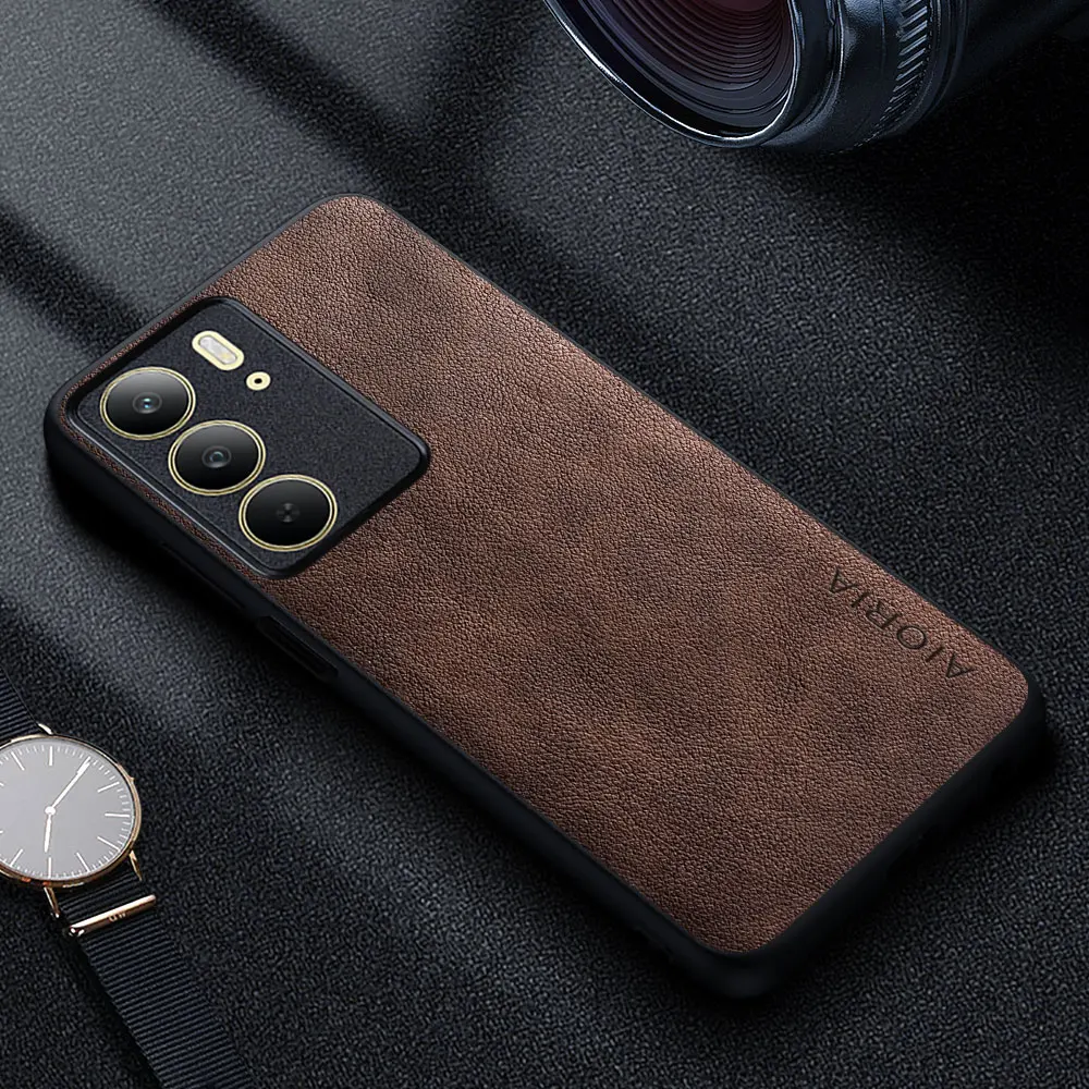 Premium Luxury Leather Phone Case - Retro Business Style Solid Color Cover