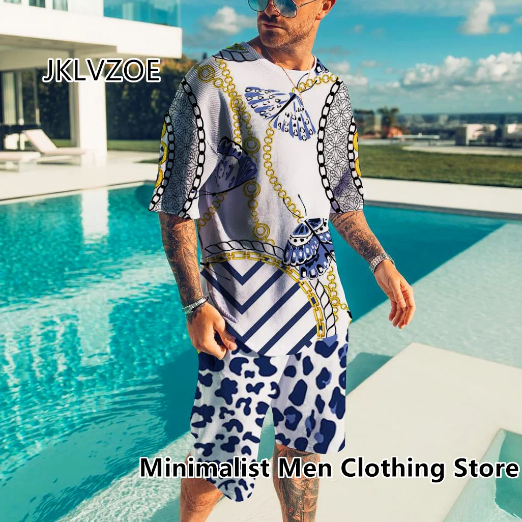 Men’s Set Luxury 3D Tracksuit Summer Vintage Gold High-End Print TShirt Shorts Suit 2 Piece Outfit Street Men Oversized Clothing