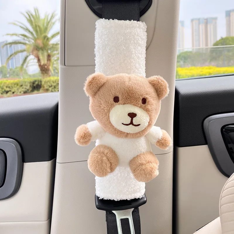 귀여운 동물 곰 자동차 시트 벨트 패드, 범용 자동차 시트 어깨 스트랩 패드 쿠션 커버, 자동차 벨트 보호대 안전 벨트 커버