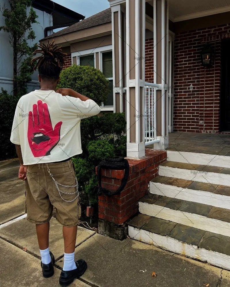 Men Hip-hop Punk Letter Print Oversized Short-sleeved T-shirt cotton t shirt