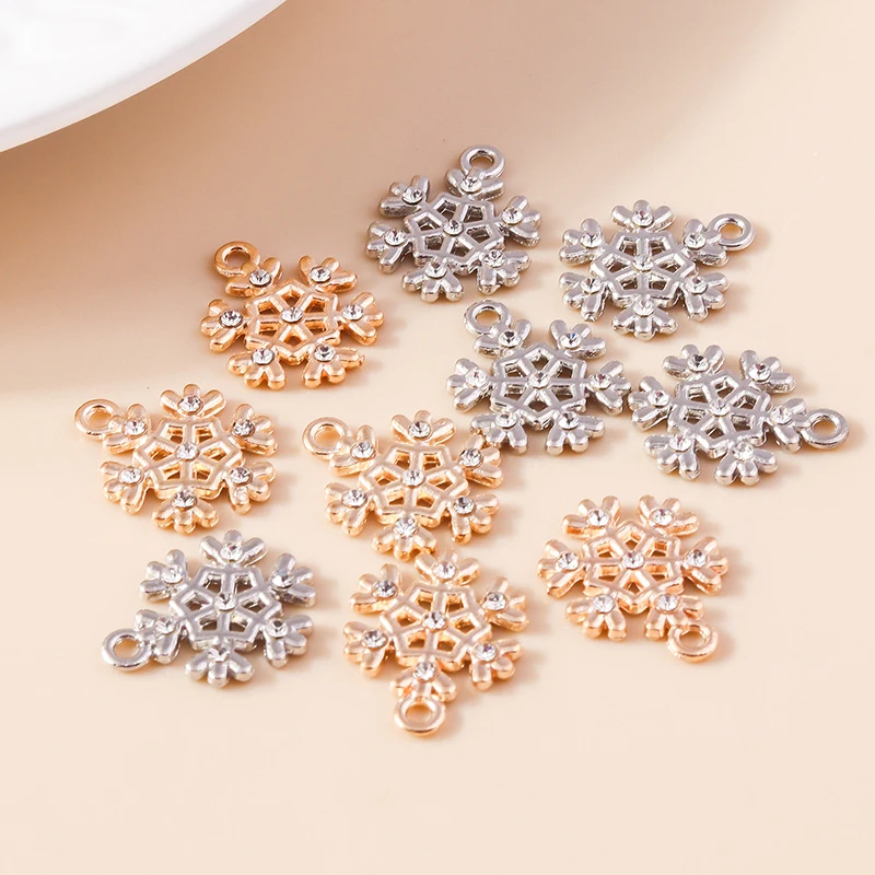 Leslie 10 Stück/Set Gold Silber Farbige Kristall-Schneeflocken-Anhänger für Ohrringe Armband-Herstellung DIY Weihnachtsschmuck Zubehör