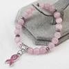 5 Color Breast Cancer Awareness Pink Ribbon Charm Bracelet 5 Color Cat Eye Opal 8mm Beads Bracelets & Bangles 2