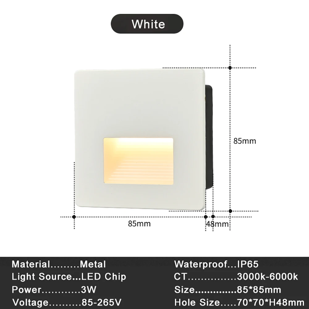 SANDIY LED 가정 장식 계단 복도 발코니 화장실 용 마운팅 박스가있는 스콘에 내장 된 계단 조명 벽 램프 3W 야간 조명 방수 문 입구 야간 램프 화이트 그레이 블랙 AC85V-265V