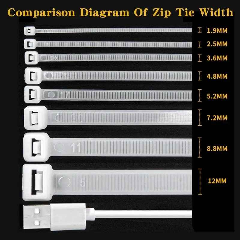 Nylon Cable Ties 500/1000PCS/bag Self-locking Plastic Nylon Tie White Zip Wraps Strap Nylon Cable Tie Set Fastening Ring Loop Wire Wrap Cable Ties Cable Tie Nylon Zip Ties
