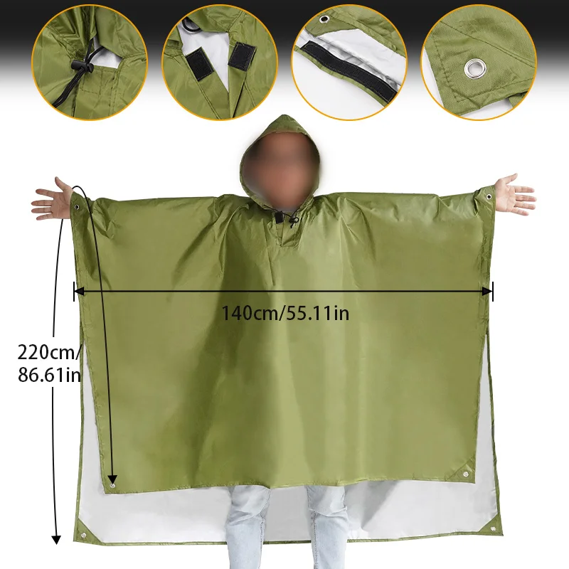 3 in 1 Multifunctional Raincoat Waterproof Rain Poncho Jacket Hiking Rain Cover Outdoor Awning Tent Mat Camping Clothes Rainwear raincoat poncho
