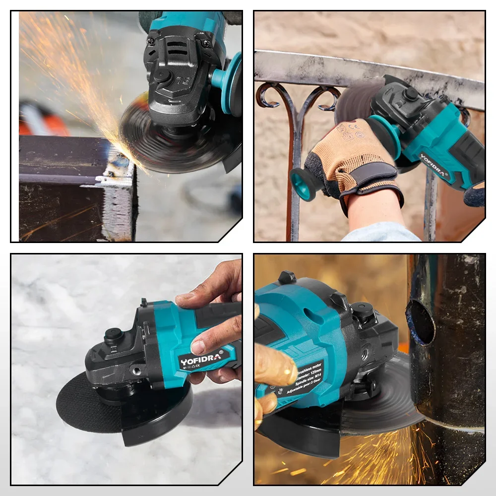 125mm  Brushless Angle Grinder 3 Gears Cordless Efficient Metal Wood Grinding Polishing Cutting Tool For Makita 18V-21V Battery 6