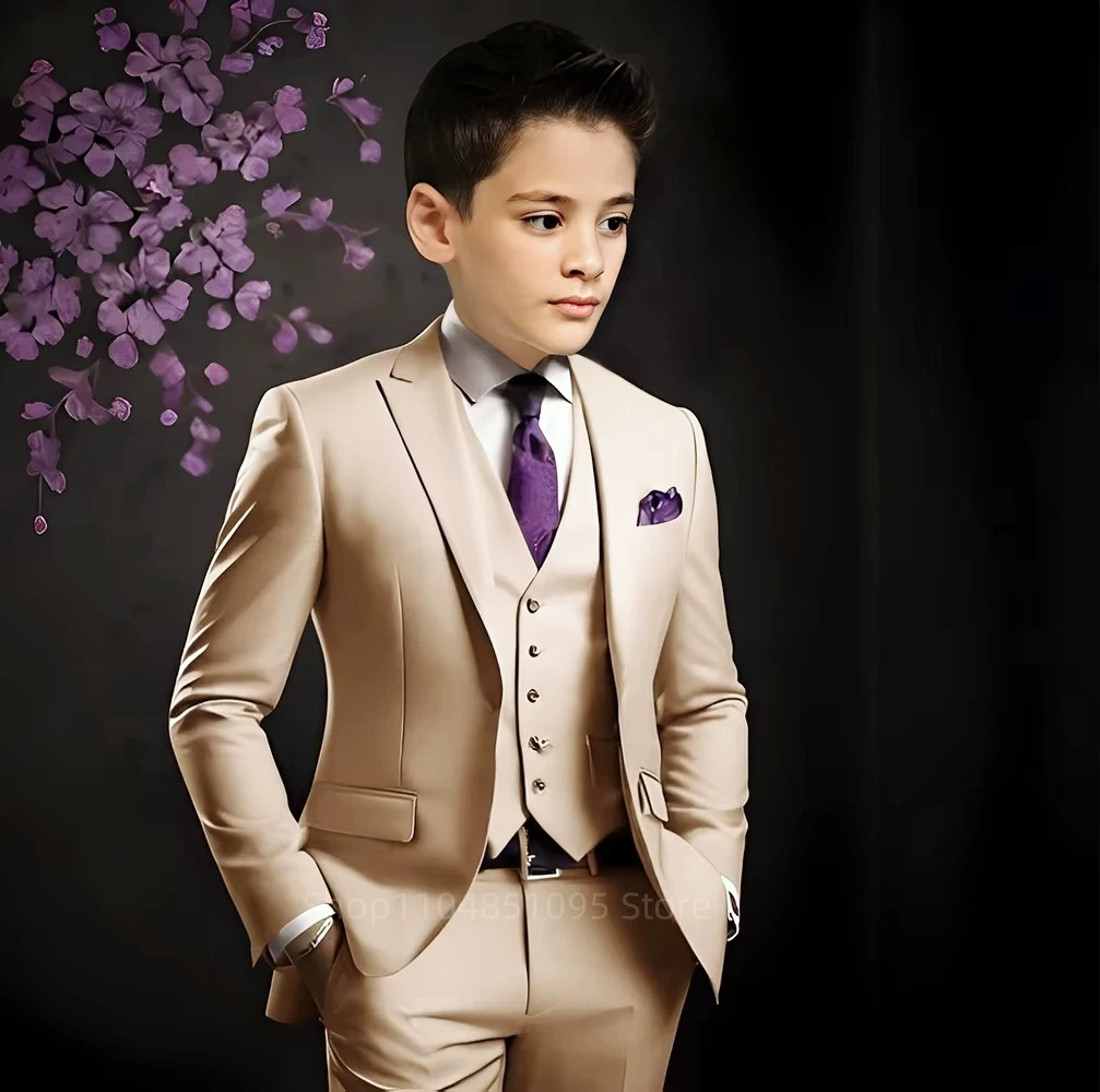 Gray Boys Suits Wedding Tuxedo 3 Pieces Jacket Vest Pants Peak Lapel Blazer Children Suit Set for Party School Activities Wear