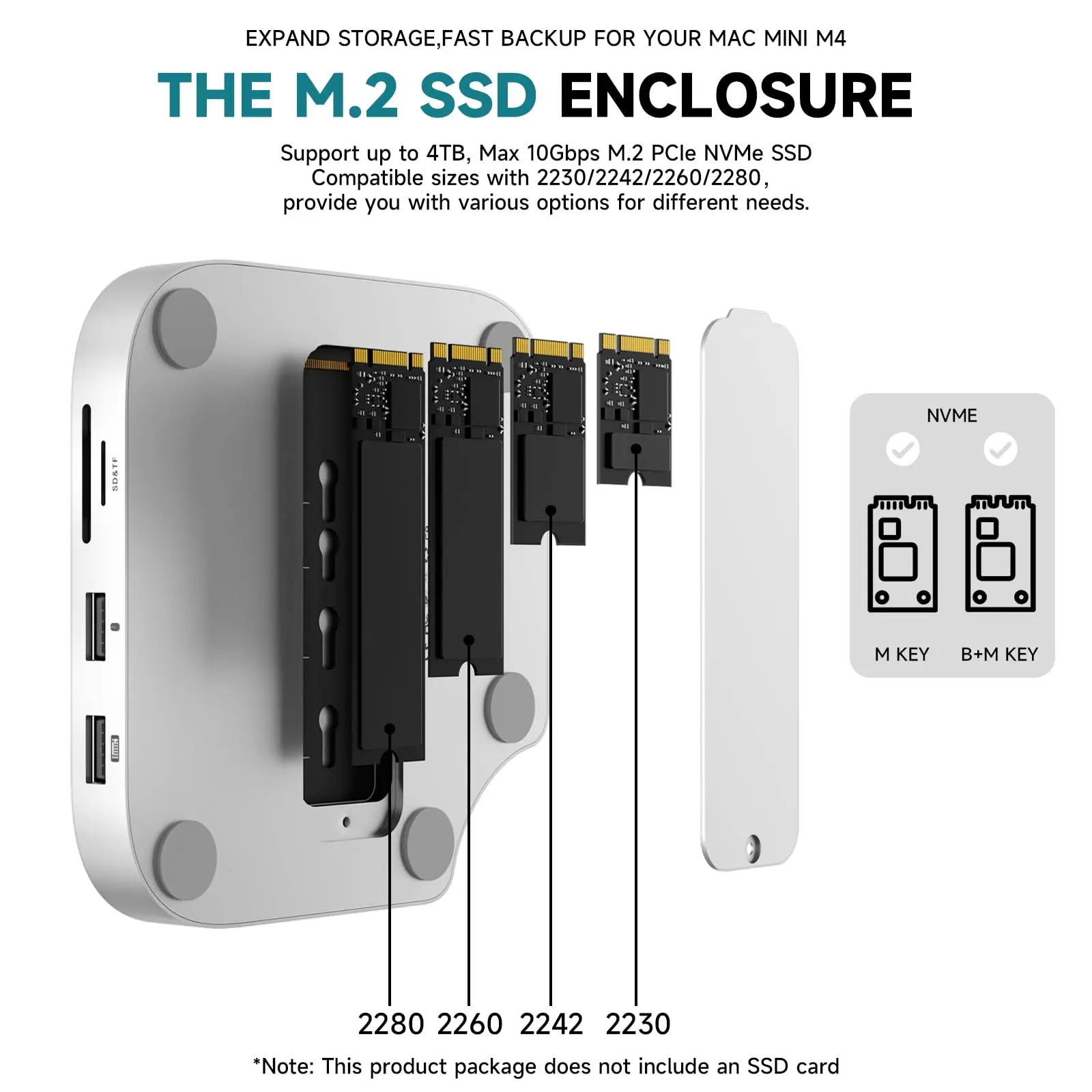 Minisopuru Mac Mini M4 Dock Stand with 4TB M.2 Nvme SSD Enclosure 4K 60Hz HDMI SD/TF USB Multiport Hubs for Mac Mini M4/M4 Pro 3