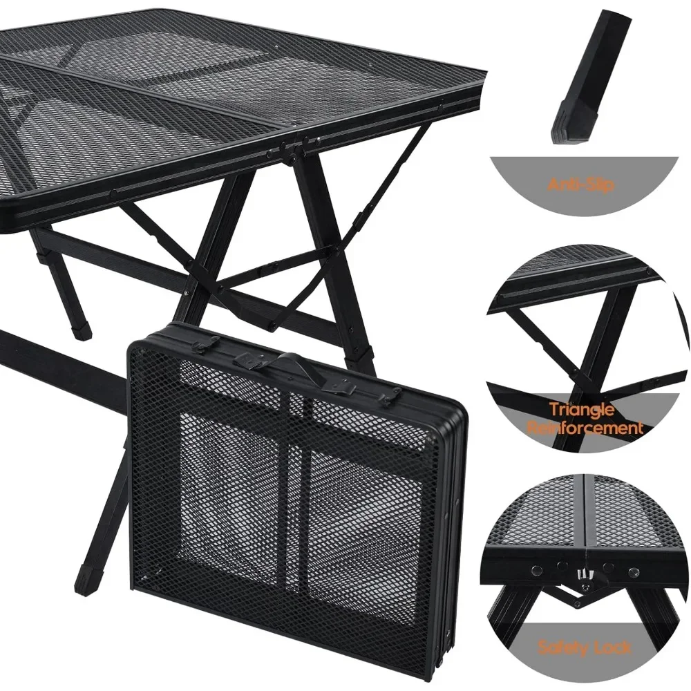 3 FT Folding Grill Table, Portable Camping Table for Outside, 3 Adjustable Height Folding Table with Desktop, Lightweight Outdoo