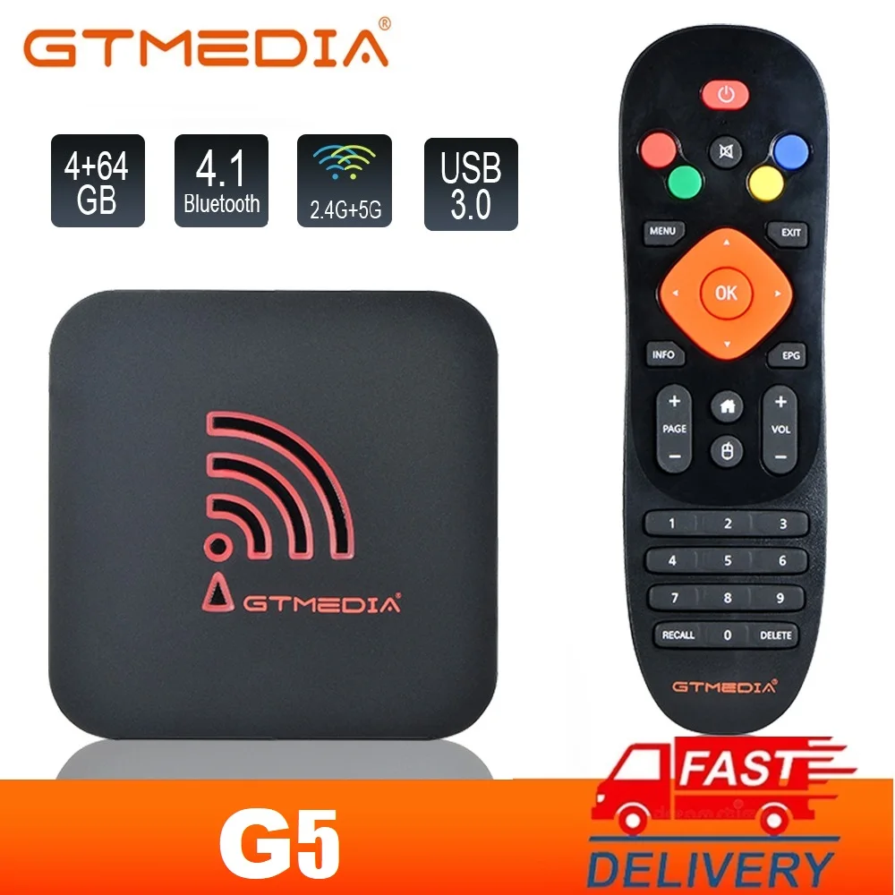 GTMEDIA G5 TV BOX 4K For Android 9.0 4+64G Built-in 2.4G/5G Dual Wifi BT 4.0 Support Xtream IPTV HD Netflix H.265 Media Player |
