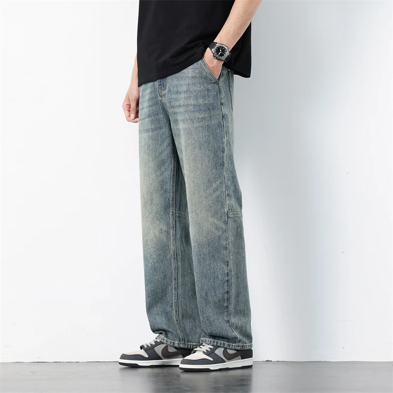 

Мужские джинсы с широкими штанинами, Роскошные Дизайнерские повседневные мешковатые джинсы в стиле High Street, уличные свободные прямые джинсовые брюки в стиле хип-хоп, 2024