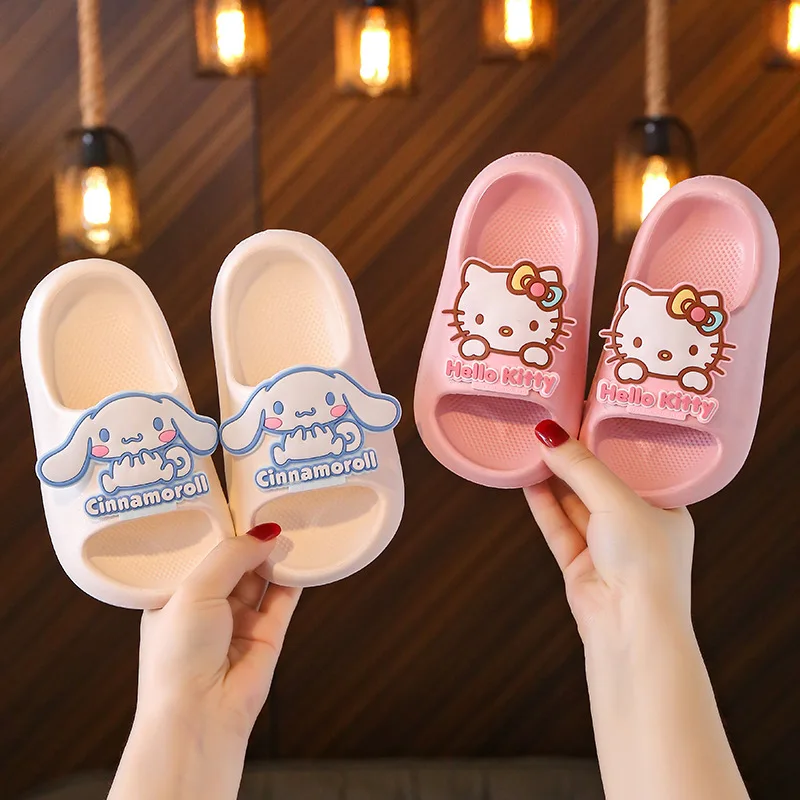 

Kawaii Hello Kitty Sanrio Anime Kids Sandals Kuromi Cinnamoroll Summer Cute Home Soft Bottom Non-Slip Slippers Girls Gift Toys