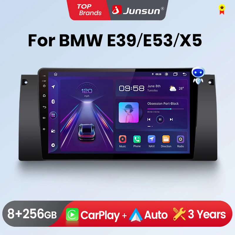 Junsun CarPlay Android Auto Car Radio for BMW 5 E39 E53 X5 M5GPS Intelligent Systems Multimedia Car Radio