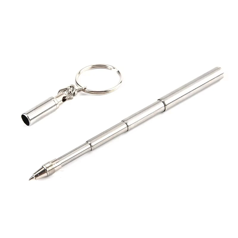 6.3cm Portable Telescoping Tool Pen Metal Key Ring Creative Stainless Steel Keychain Ergonomic Ball School Office SuppliesPoint