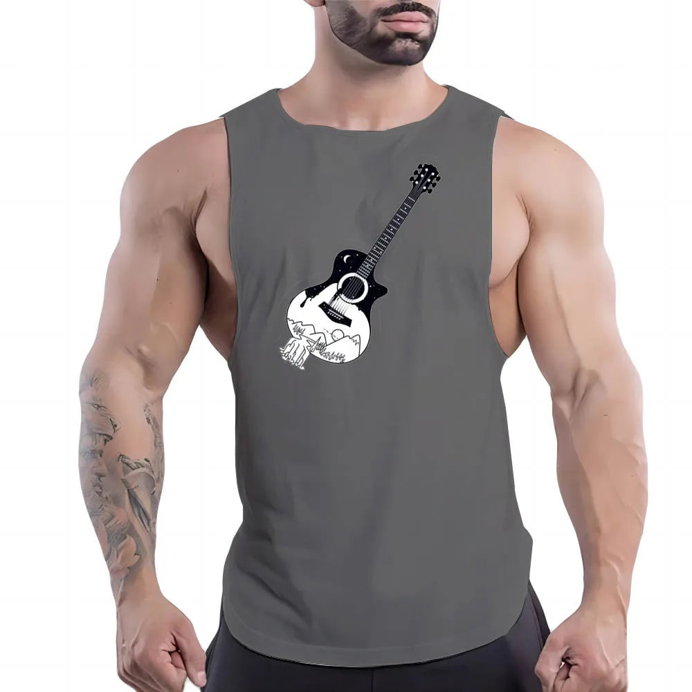 

2023 Four Seasons New Outdoor Sports Wind 2d Violin Print Men'S Casual Comfortable Breathable Sports Shirt Vest Tops Y2k