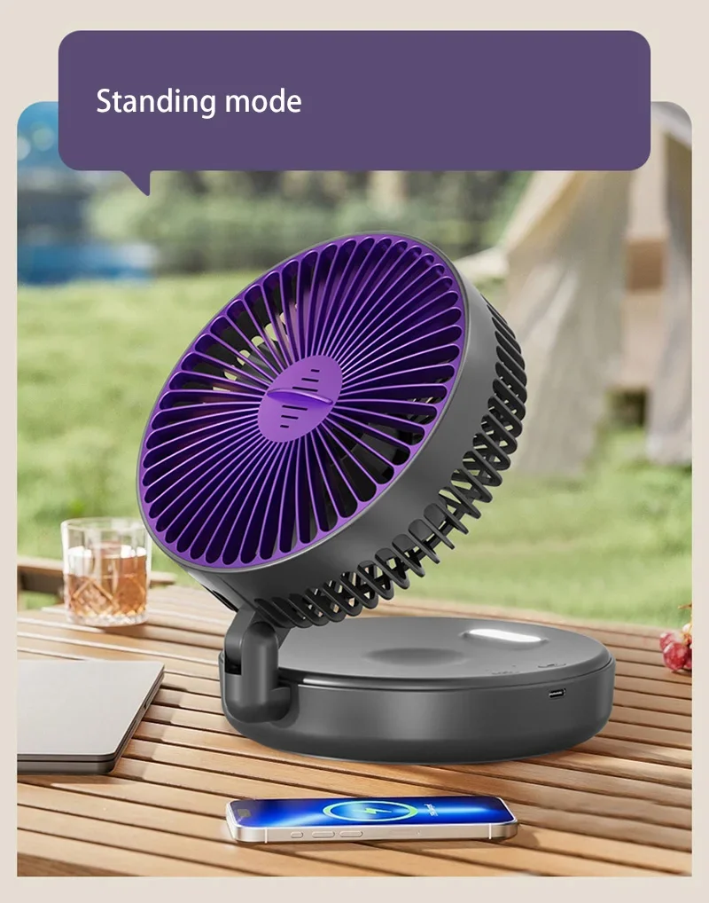 5000mAh 3IN1 Rechargeable Multifunctional Portable Fan Wall Mounted Fan 90° Folding Fan 4 Gears With Warm Night Light New 2025