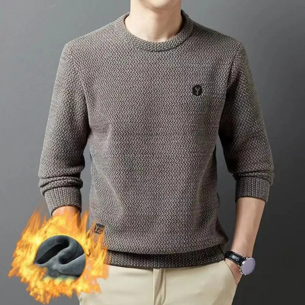 

Men Solid Color Sweater Fashionable Men Sweater Cozy Round Neck Men's Sweater for Fall Winter Thick Knitted Warm for Men