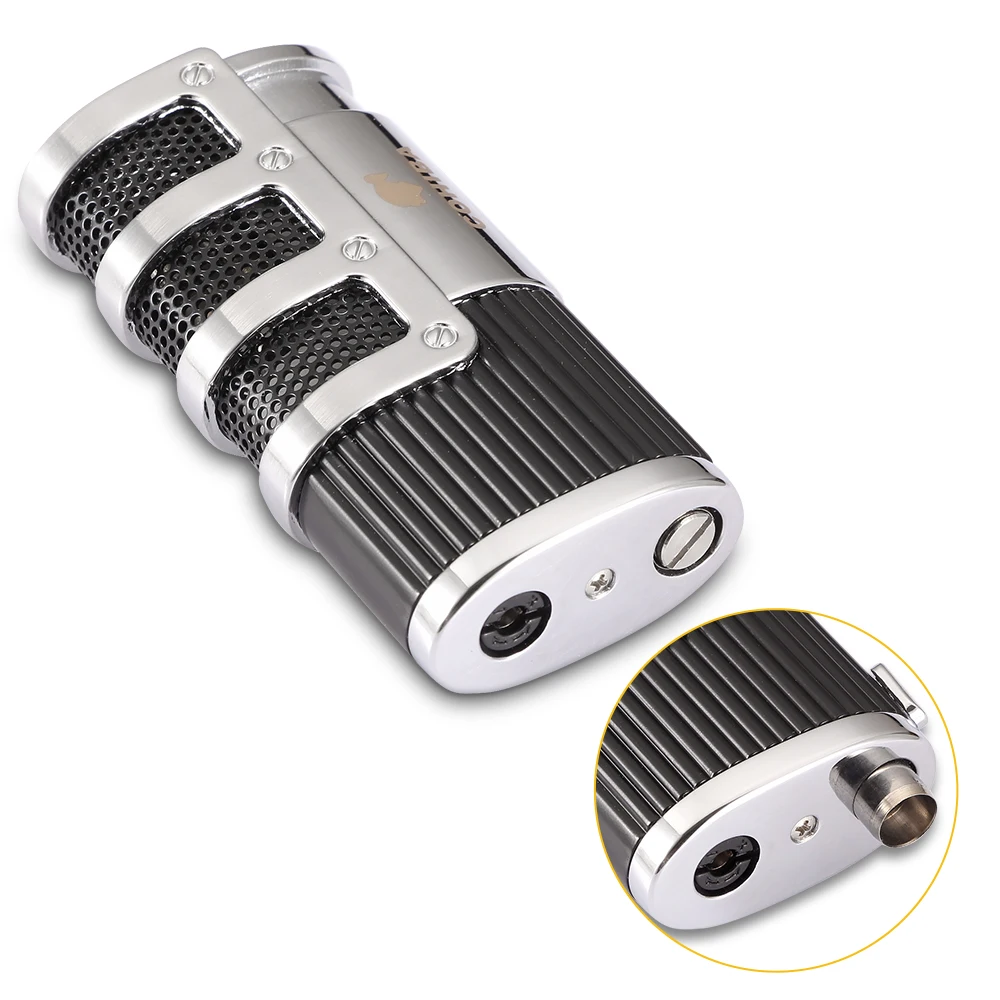 Butane Gas Lighter Luxury Cigar Refillable 3 Torch Jet Flame Windproof Smoking With Cutter Punch
