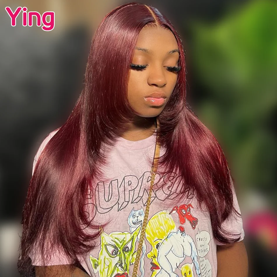 

Ying 180% Density Dark Burgundy Bone Straight 13X6 Lace Front Wigs 12A 13x4 Transparent Lace Wig Remy 5X5 Closure Wigs For Women