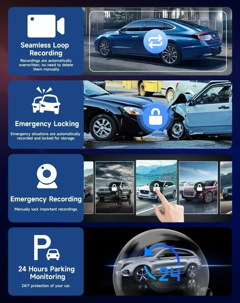 10,26 Zoll 4K Auto DVR Dash Cam mit Dual Lens Wireless Carplay Android Auto GPS Navigation Wifi FM AUX Video Recorder Monitor – Detail 13
