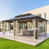 12'x20' Hardtop Gazebo with Polycarbonate Double Roof, Aluminum Frame Outdoor Gazebo Permanent Pavilion, Lawn & Garden 1