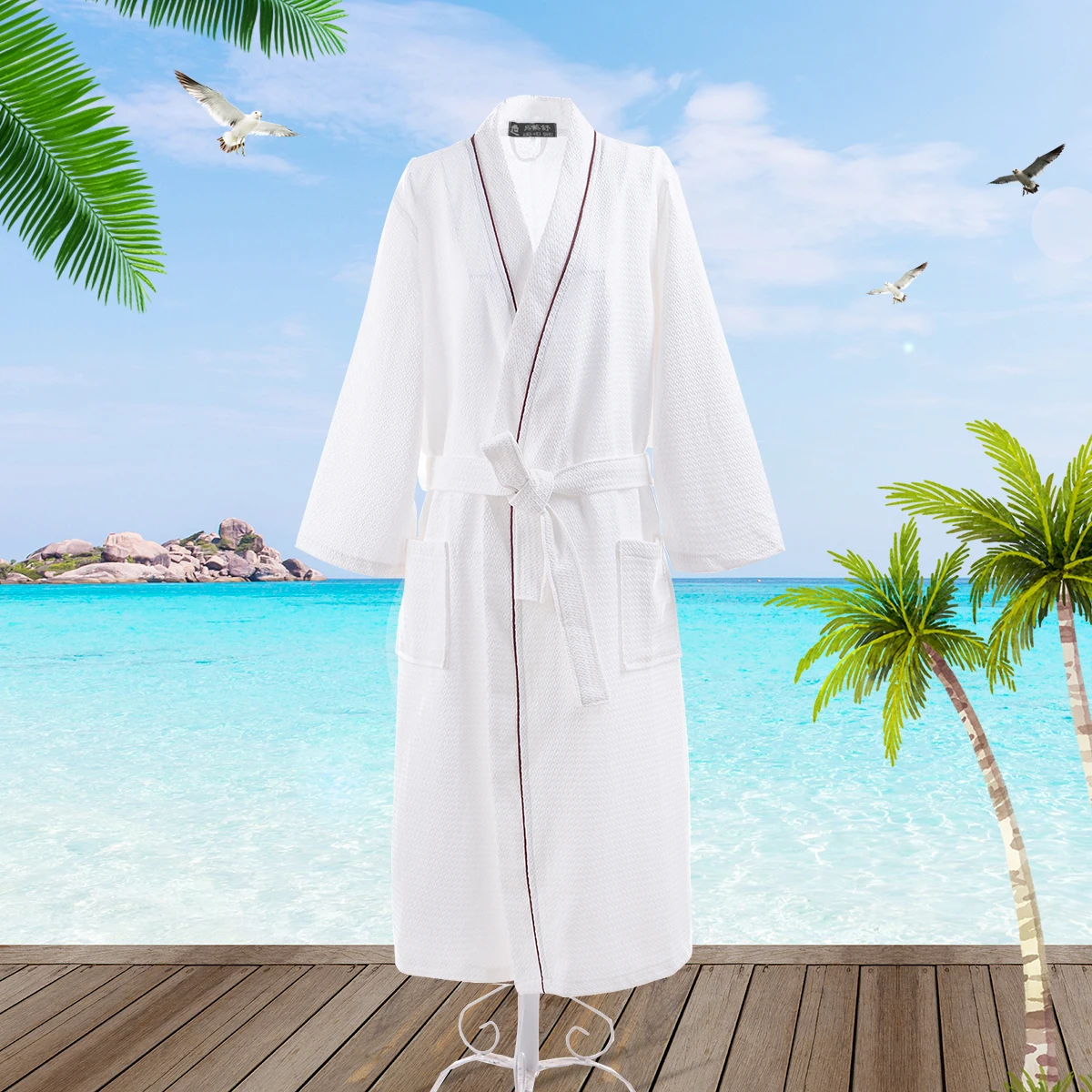 Cotton Bathrobe Waffle Spring Summer Thin Morning Robe Long Hotel Beauty Salon Bathrobe Women Sleepwear Sexy Pajamas Bath Robes