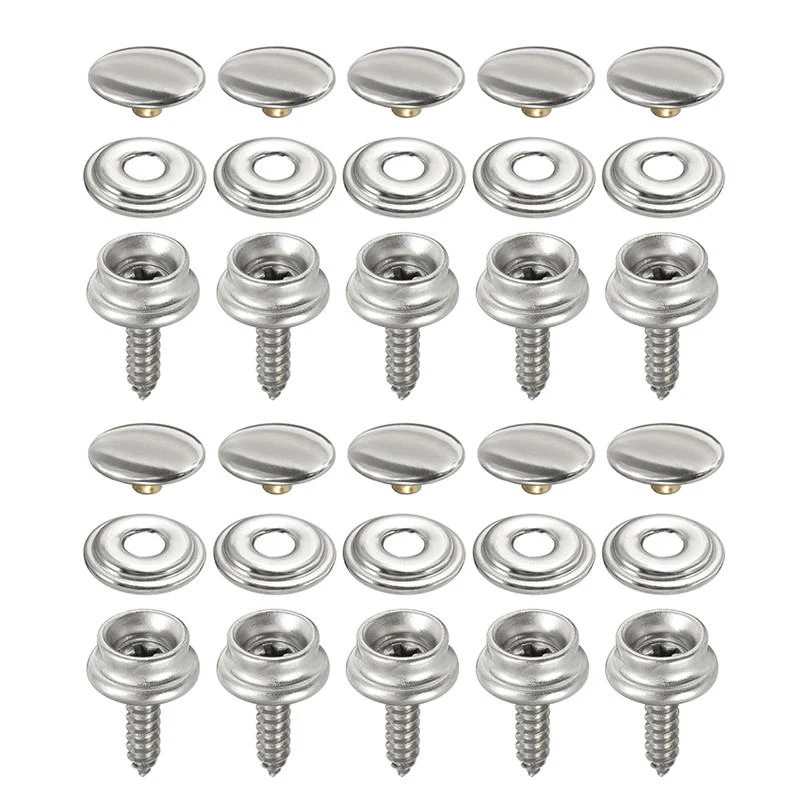30PCS Stainless Steel Canvas Snap Cap Stud Kit For Tent Boat Marine 15mm Screw Large White Snap 10Sets/Packs tent carpet 250x350 cm anthracite and white