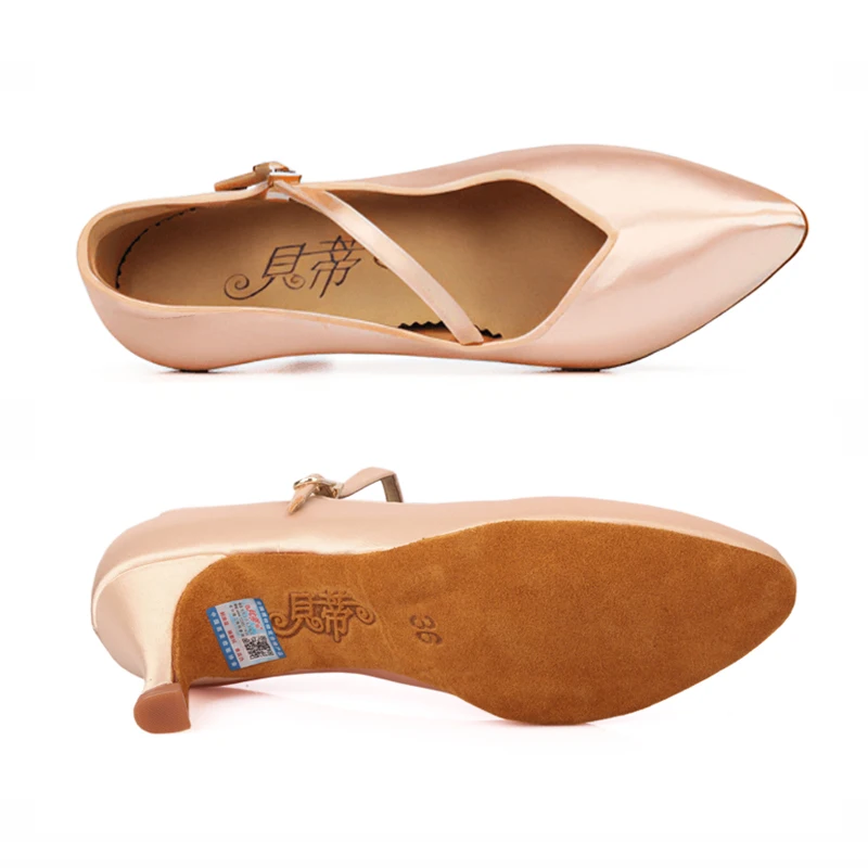 BD dance's standard shoes ClASSIC Fresh Tan Satin all season high heeled dance shoes soft sole Modern Dance 138 Free Shipping 5