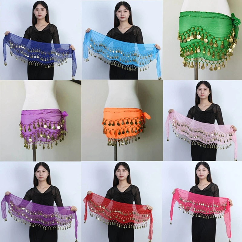 

Юбка женская для танца живота, шифоновая тренировочная юбка с цепочкой на талию, под золото, для индийских танцев