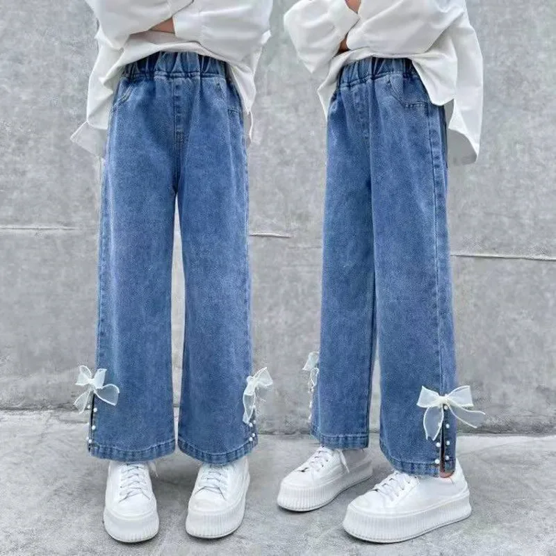 High Waist Baggy Jeans Girls Fashion Comfy Casual Straight Leg Loose Pants  Kids Jeans Washed Children Pencil Trousers New 3-14 Y - AliExpress