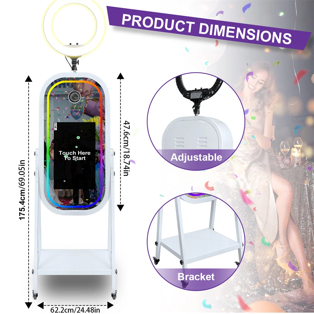 كشك تصوير بمرآة سحرية مع شاشة لمس 21.5 بوصة، حامل...