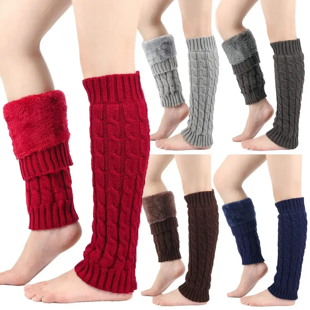 1 Paar gestrickte Beinwärmer für Damen, warme Woll-Stiefelüberzüge für den Winter, mit Fleece gefüttert, verdickt, warm, hohe Beinabdeckung, gehäkelte lange Socken – Detail 3