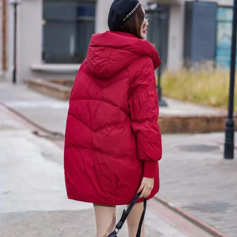2023 New Women Down Cotton Coat Winter Jacket Female Mid Length Version Loose Parkas Thick Warm Outwear Fashion Hooded Outcoat