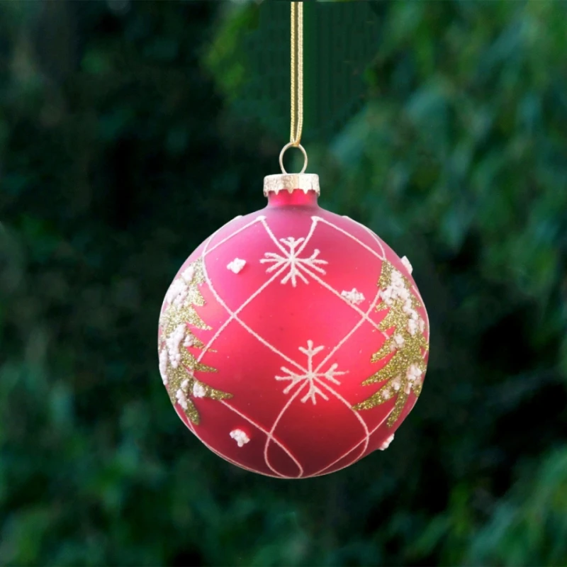 Spedizione Gratuita 12 Pz/Pacco Diametro = 8Cm Disegno A Mano Globo Di Vetro Rosso Albero Di Natale Decorazione Della Casa Ciondolo Appeso A Sfera Rot
