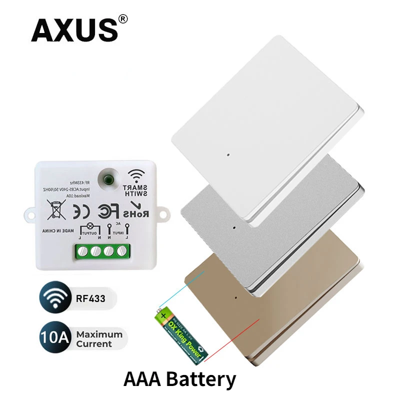 

AXUS Wireless Remote Control Wall Switch MINI Relay Interruptor Receiver RF433 Panel Transmitter Light Lamp Switch AAA Battery